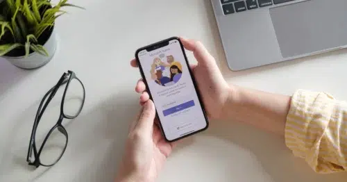Woman checking Microsoft Teams on her phone