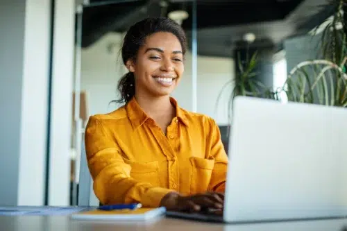 Woman working on her laptop