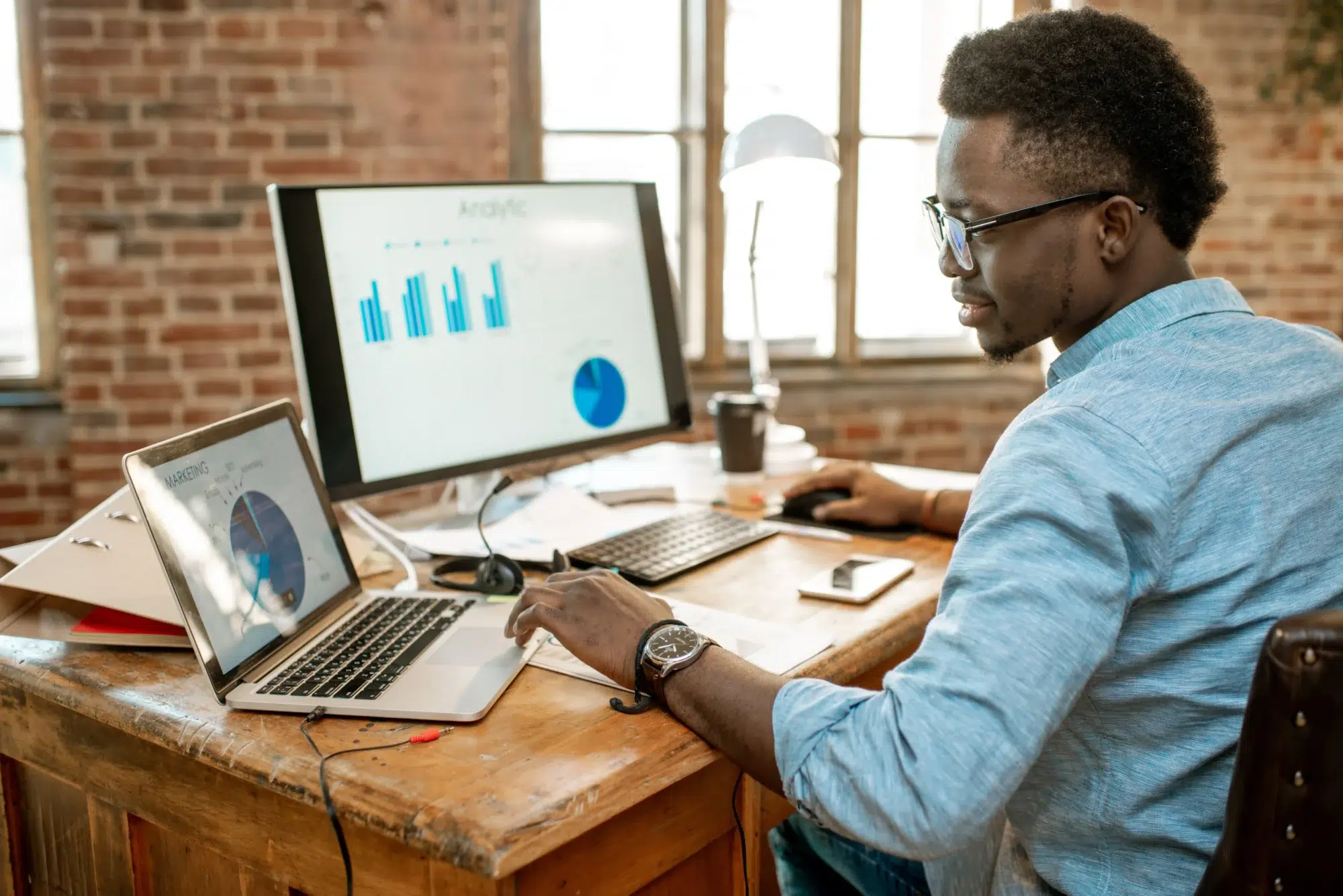 Guy checking market data trends